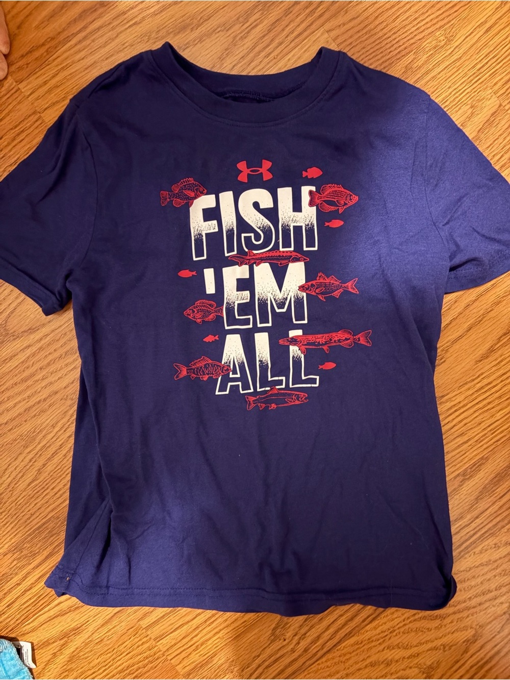 Under Armour Navy Tee with Red and White Fish Graphic